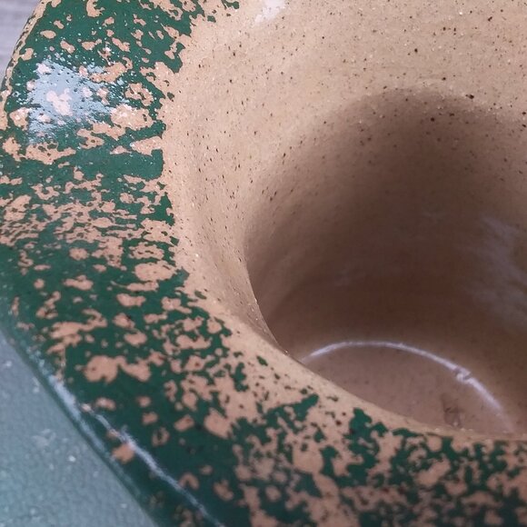 2002 Zanesville Ohio Pottery Stoneware Ruffled Rustic vase  spongeware trees 6" - Picture 7 of 10